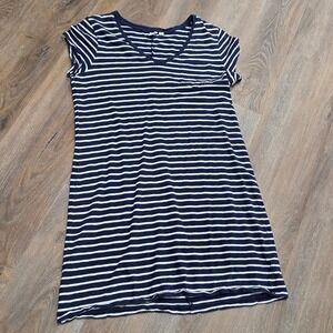Gap Womens Navy Blue White Striped V-Neck T-Shirt Dress Short Sleeve Pocket L